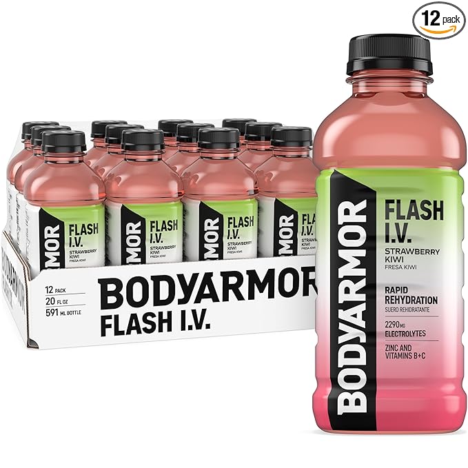 BODYARMOR Flash I.V. Electrolyte Beverage, Strawberry Kiwi, Hydration Drink with Coconut Water For