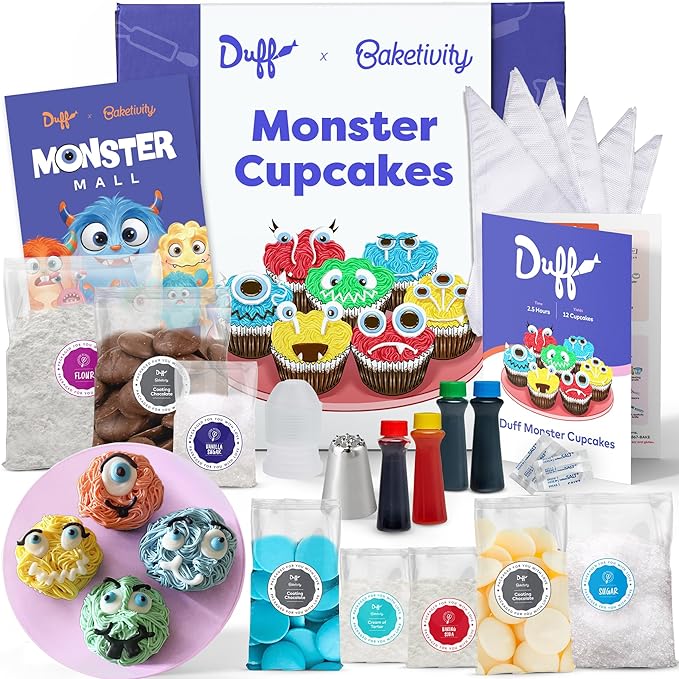 Baketivity x Duff Goldman Monster Cupcakes Kit - Cooking Set with Premeasured Ingredients