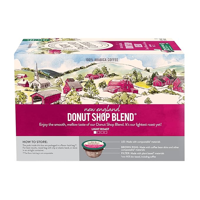 New England Coffee Donut Shop Blend Light Roast Single Serve Pods, 12ct Box (Pack of 6)