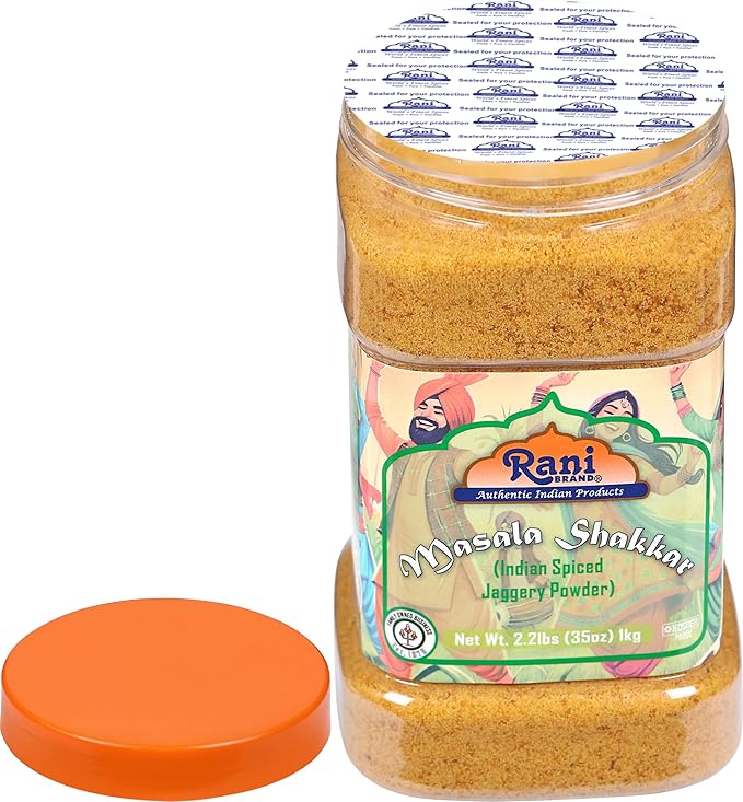 Rani Masala Shakkar (Indian Spiced Jaggery Powder) Unrefined Raw Cane Sugar 35oz (2.2lbs) 1kg PET