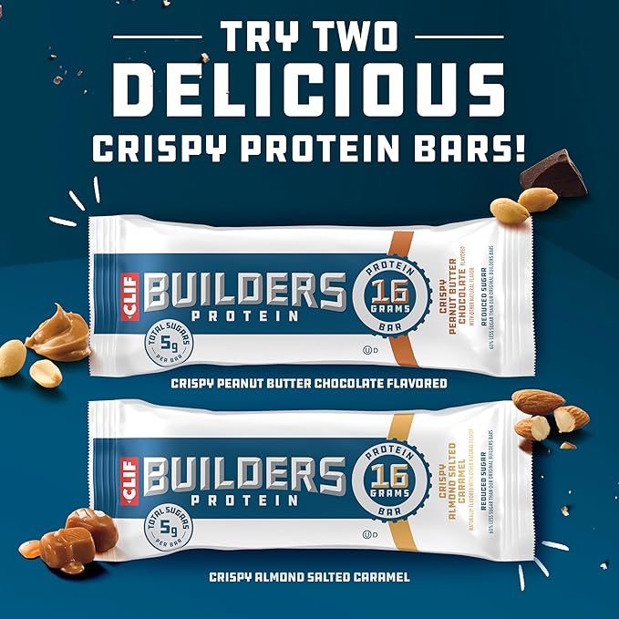 CLIF BUILDERS Protein Bars - Variety Pack - Crispy Almond Salted Caramel and Crispy Peanut Butter