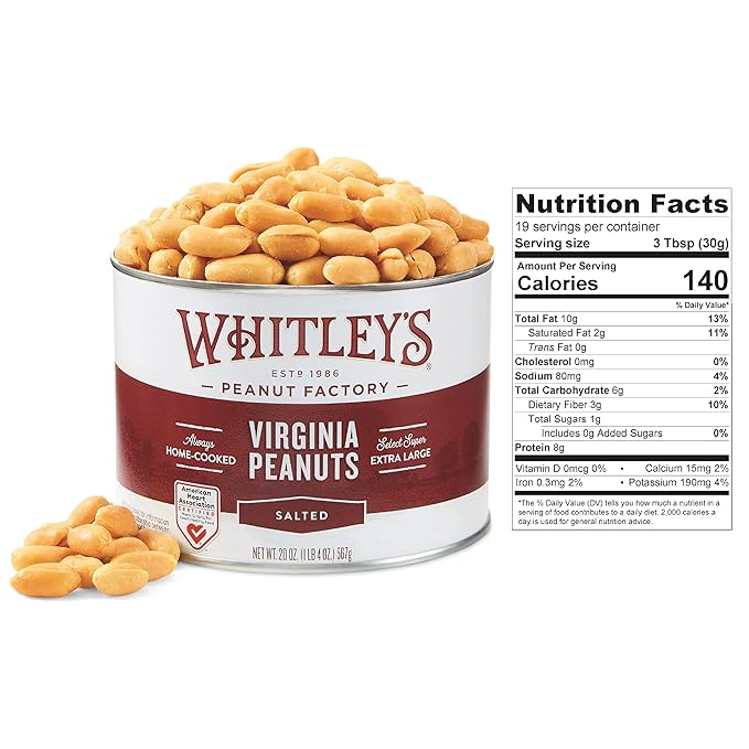 Whitley?셲 Salted Virginia Peanuts ??Super Extra Large 'Home Cooked' Virginia Peanuts (20 Ounce Tin)