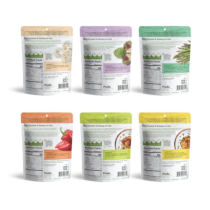 POSHI Marinated Vegetables Variety Pack | All Natural, Fully Cooked, Ready-to-Eat, Keto, Vegan