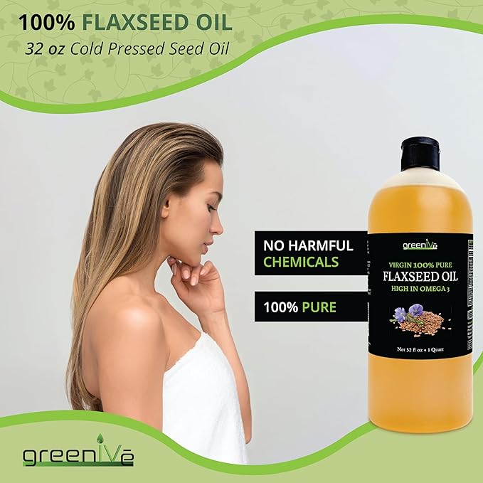 GreenIVe Flax Seed Oil Organically Grown100% Pure Cold Pressed High Vegan Omega Fatty Acids
