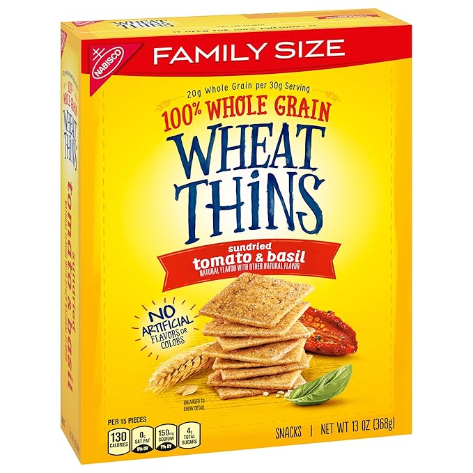 Wheat Thins Sundried Tomato & Basil Snacks, Whole Grain Wheat Crackers, Snack Crackers, Family