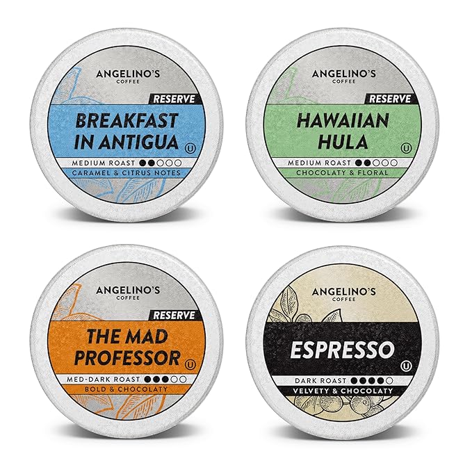 Angelino's Coffee Reserve Collection Coffee Pods Variety Pack, Medium & Dark Roast Coffee K Cups