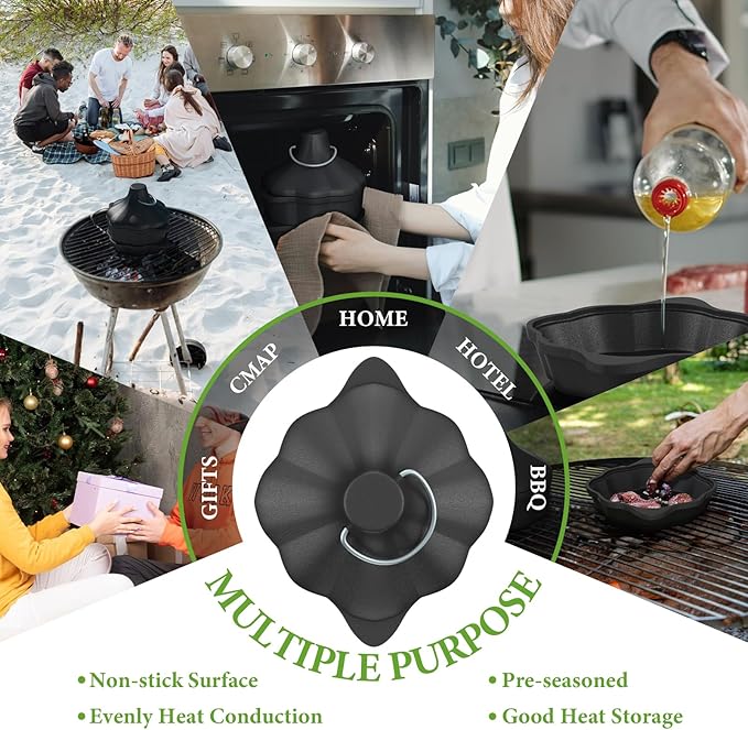 Cast Iron Saucepan & Chocolate Melting Pot, Small Sauce Pan & Tart Pan with Lid and Steamer, Garlic