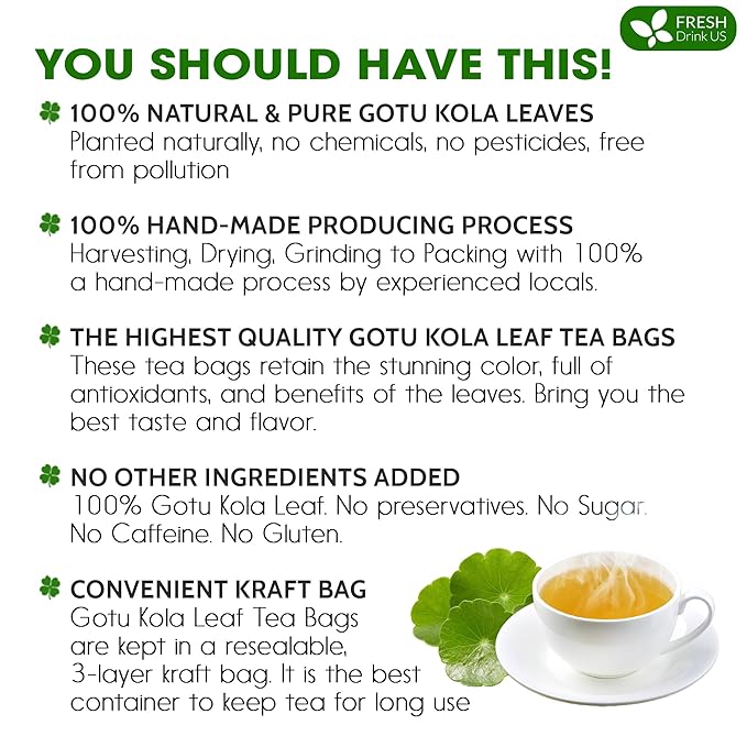 FreshDrinkUS, Premium Gotu Kola Leaf Tea ??40 Tea Bags | Pure Dried Centella Asiatica Leaves |