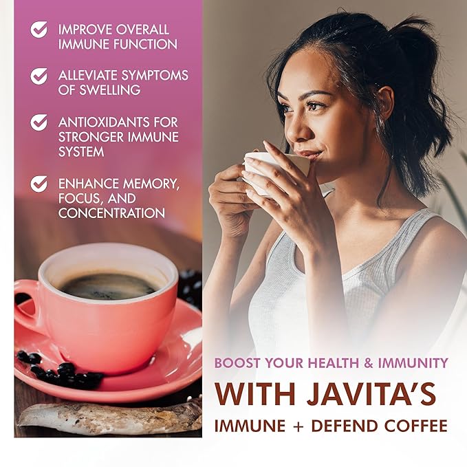 Mushroom Coffee by Javita, Immune & Defend Blend of Chaga, Lion's Mane and Dark Roast Coffee for
