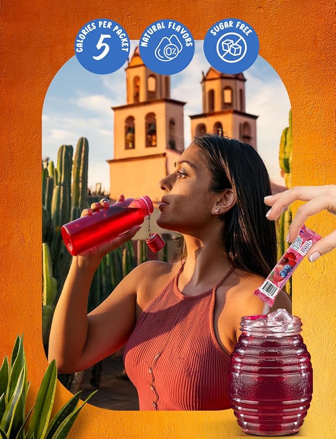 Klass Aguas Frescas | Drink Mix Hibiscus Berries | Sugar Free! (Pack of 4, 40 Count Powder Stick