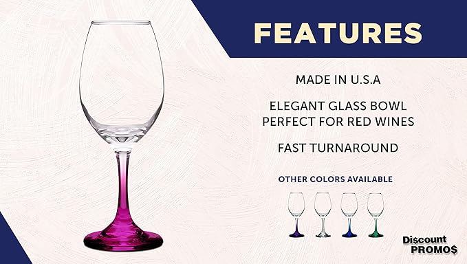 DISCOUNT PROMOS Rioja Wine Glasses with Stem 10 oz. Set of 10, Bulk Pack - Color Bottom, Perfect