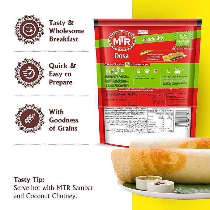 MTR Instant Dosa Mix - Ready to Cook Authentic Indian Breakfast, Lunch, Dinner or Snack Meal - No