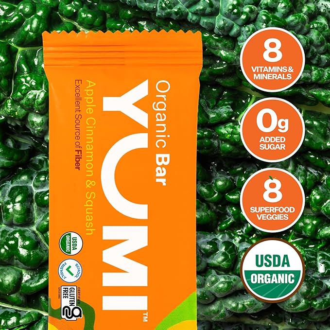 Yumi Organic Toddler Snacks Bars - Gluten-Free, No Added Sugar, 7+ Vegetables, Soft-Baked Crust
