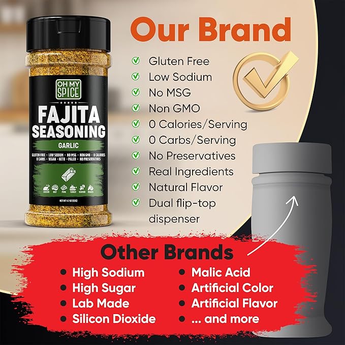 Fajita Seasoning Mix Garlic Powder Seasoning - Gluten Free & Low Sodium Mexican Seasonings Blend