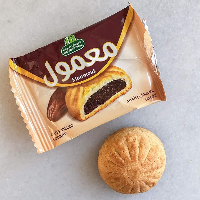 HB Halwani Bros Maamoul Cookies, 100% All Natural Date Filled Round Shortbread Cookies, No