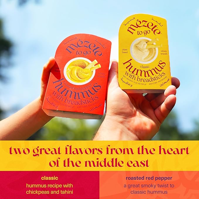 Mezete Customer Favorite Hummus Pack with Breadsticks | Authentic Middle Eastern Recipe |