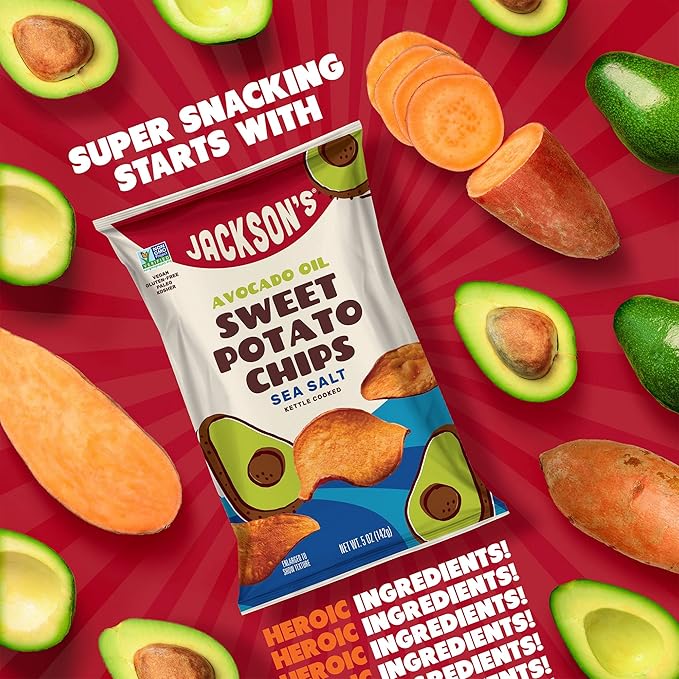 Jackson???Sweet Potato Kettle Chips with Sea Salt made with Premium Avocado Oil (5 oz, Pack of 12)