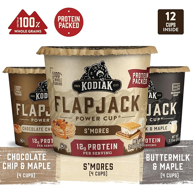 Kodiak Cakes Protein Pancake On The Go Flapjack Cups Mix; Buttermilk, Chocolate Chip, & S?셫ores