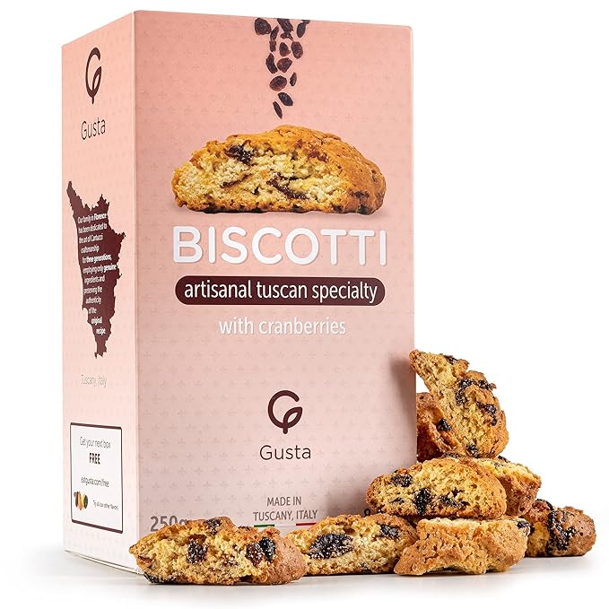 Gusta Authentic Soft Biscotti Cookies Made in Tuscany, Italy - Cranberry - Original Two Bites Size