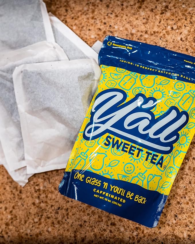 Y'all Sweet Tea - Iced Tea Bags One Gallon Size in 10 Gallons Per Pack Quick Brew Authentic