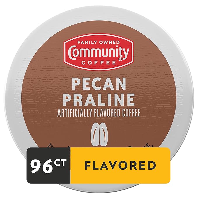 Community Coffee Pecan Praline Flavored 96 Count Coffee Pods, Medium Roast, Compatible with Keurig