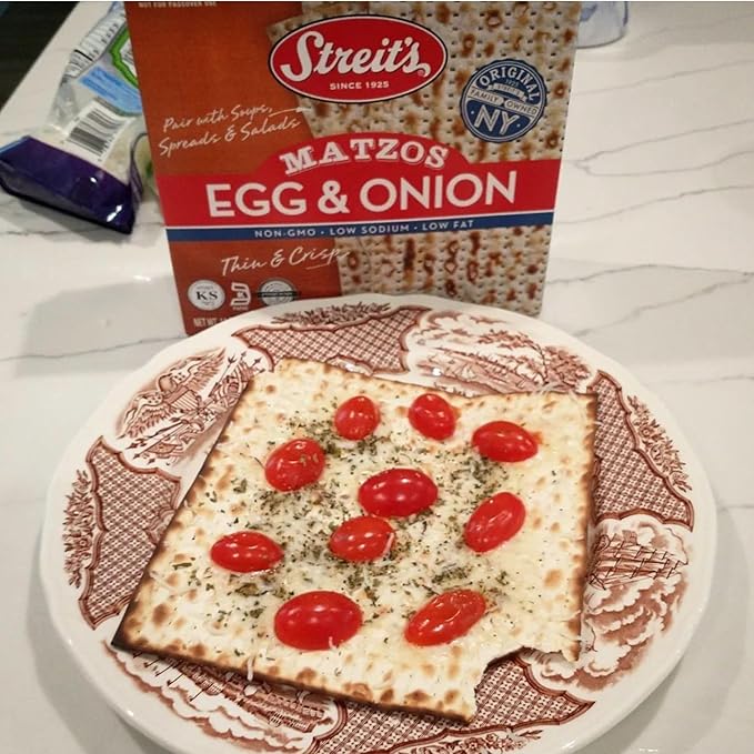 Streit's Egg & Onion Matzo - Thin & Crispy, Low Sodium, Low Fat, Family Owned, Kosher Certified