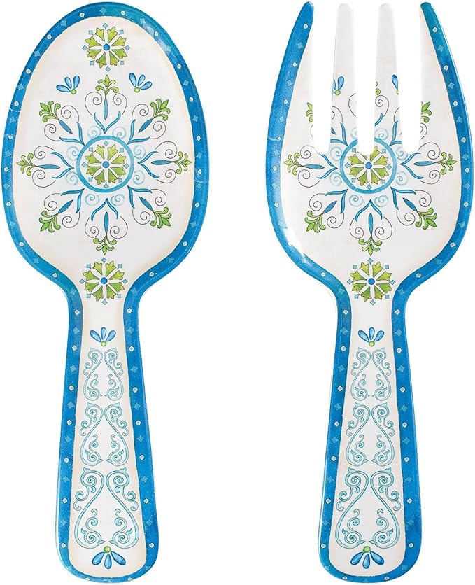 UPware Jewel Medallion Melamine Salad Servers, Serving Utensil Set, Includes Serving Fork and Spoon