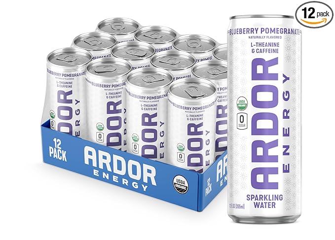ARDOR ENERGY Sparkling Water with 100mg Natural Caffeine & 200mg L-Theanine from Organic Green Tea