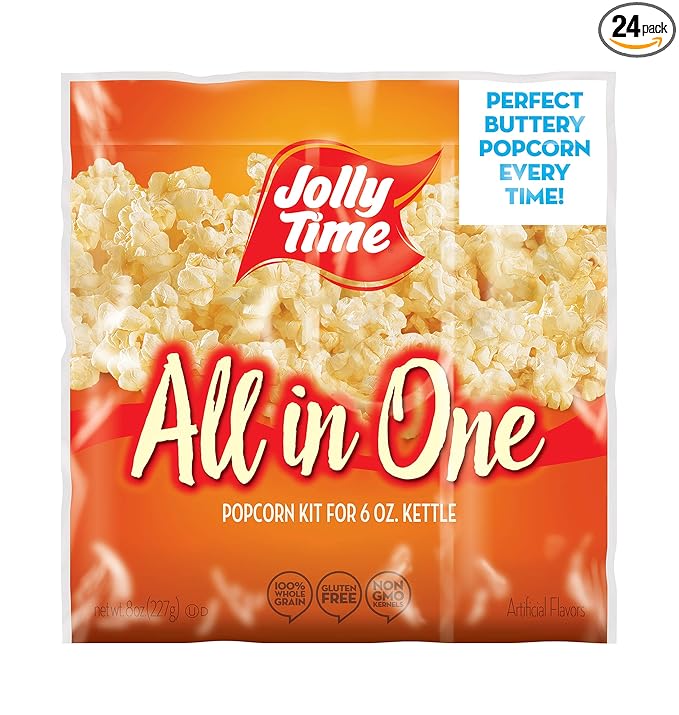 JOLLY TIME All in One Popcorn Kit, Portion Packets with Kernels, Oil and Salt for Movie Theater or