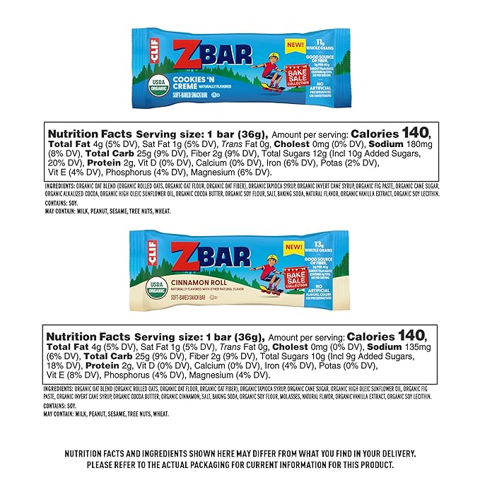 Zbar - Bake Sale Collection - Cookies 'N Creme and Cinnamon Roll Flavor - Soft Baked Snack Bars