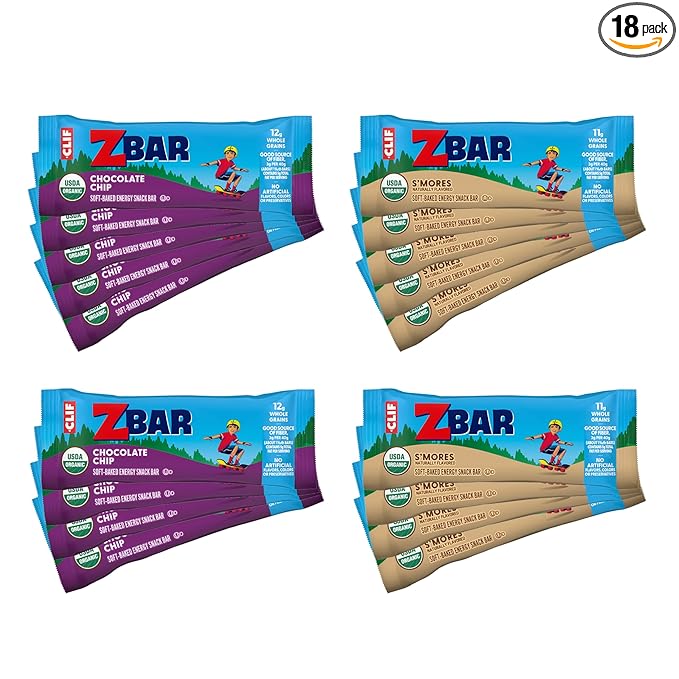 Zbar - Chocolate Chip and S'mores - Variety Pack - Soft Baked Snack Bars - Non-GMO - 11g Whole