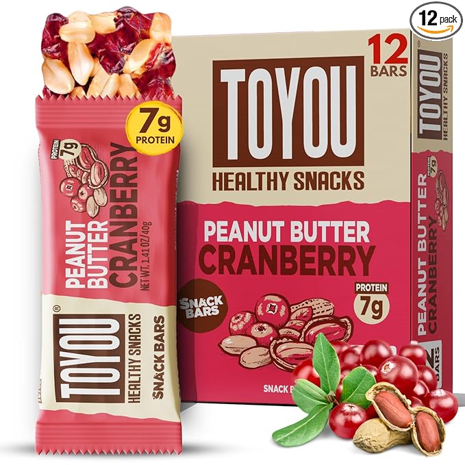ToYou Chewy Fruit and Nut Bars - Healthy Protein Snacks | Peanut Butter Cranberry - 1.41 Ounce