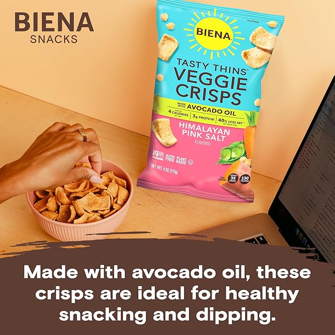 BIENA Tasty Thins Veggie Crisps - Made with Avocado Oil - Low Calorie Veggie Chips for Adults and