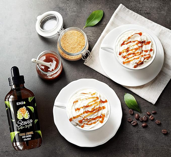 Enzo Liquid Stevia Drops Our Zero Calories Sweetener (4oz - 800 Servings/Bottle) - Toffee Caramel