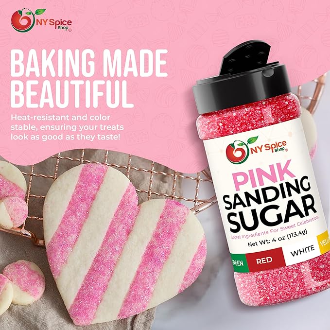 NY Spice Shop Pink Sanding Sugar - 4 Ounce Sweet Colorful Edible Sprinkles For Candy Dish - Sugar