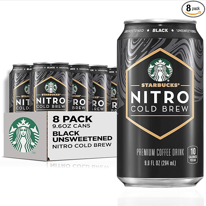 Starbucks Nitro Cold Brew Coffee, Black Unsweetened, 9.6 fl oz Cans (8 Pack), Iced Coffee, Cold