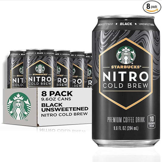 Starbucks Nitro Cold Brew Coffee, Black Unsweetened, 9.6 fl oz Cans (8 Pack), Iced Coffee, Cold