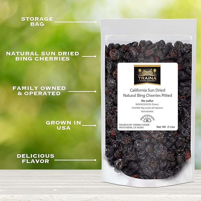 Traina Home Grown California Sun Dried Natural Pitted Cherries - Healthy, Natural, No Added Sugar