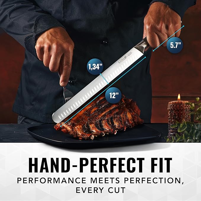 Cutluxe Brisket Knife – 12" Carving & Slicing Knife for Meat & BBQ – Razor Sharp German Steel