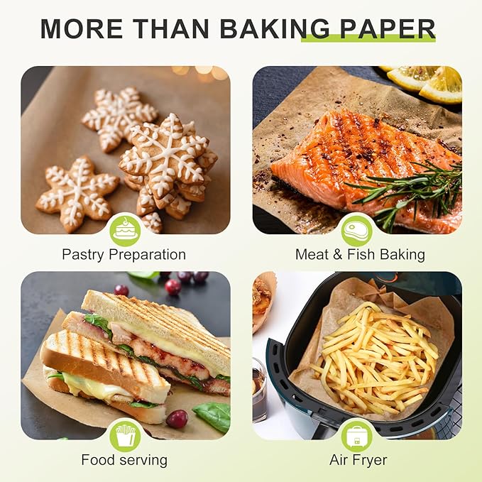 9 x 13 IN Parchment Paper for Baking, 200 Pre-cut Non-stick Brown Parchment Paper, Versatile Sheets