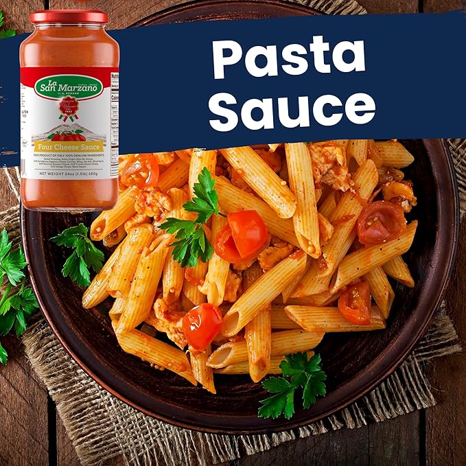 La San Marzano Four Cheese Sauce, 24 oz, Pasta Sauce Made in Italy, All Purpose Tomato Premium
