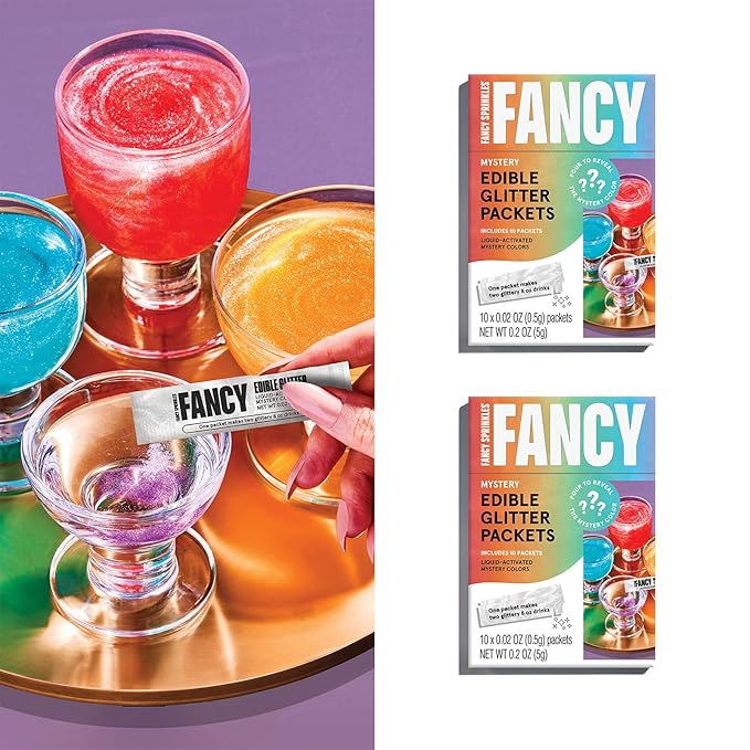 Fancy Sprinkles Mystery Colors Edible Glitter Packets Portable & On-The-Go for Sparkling Drinks