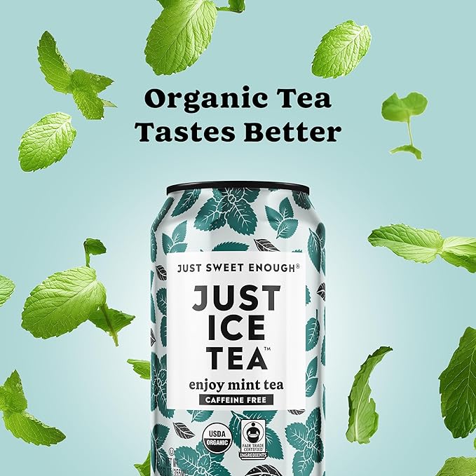 Just Ice Tea, Enjoy Mint Iced Tea, 12-Pack (12oz Cans), Caffeine Free Herbal Tea, USDA Certified