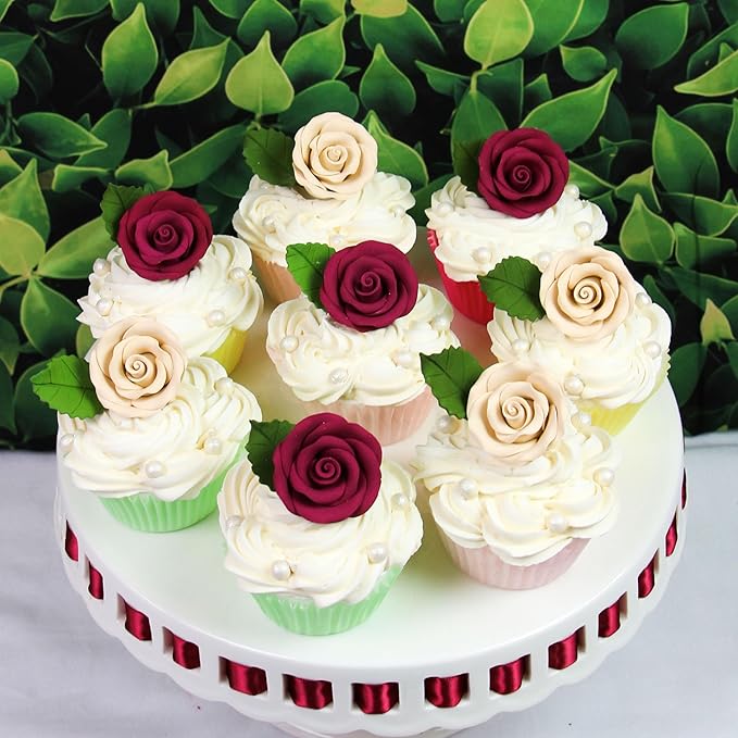 Global Sugar Art Premium Edible Roses, Burgundy, Unwired, Medium 1.5 inches, 12 Count by Chef Alan