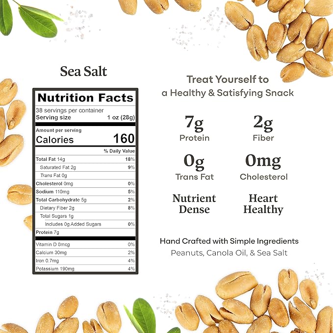 Belmont Peanuts Gourmet Sea-Salted Virginia Peanuts, 38 oz (1 Pack) ??Only 3 Simple Ingredients, No