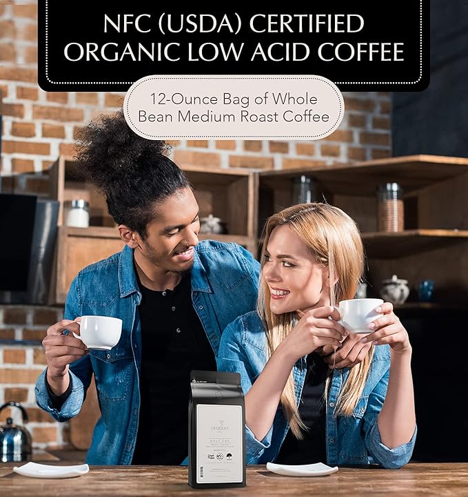 Lifeboost Coffee Half Caff Ground Coffee - Low Acid Single Origin USDA Organic Coffee - Non-GMO
