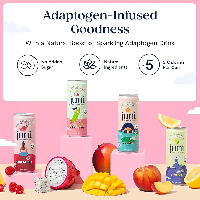Juni Sparkling Adaptogen Drink with Ashwagandha, Lion’s Mane & Reishi Mushrooms | Green Tea for
