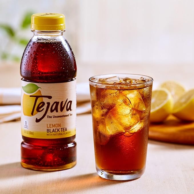 Tejava Lemon Black Iced Tea, 6 Pack, 16.9oz PET Bottles, Unsweetened, Non-GMO, Kosher, No Sugar or