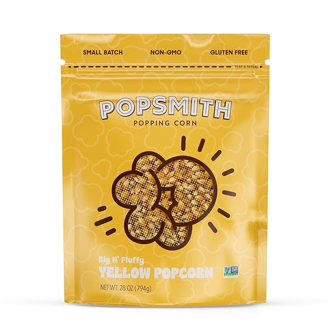 Popsmith - 28oz Pouch Yellow Popcorn Kernels for Popping - Grown in USA, Non-GMO, Vegan, and