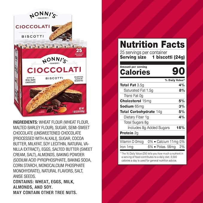 Nonni's Cioccolati Dark Chocolate Almond Biscotti Cookies ??Individually Wrapped Italian Coffee